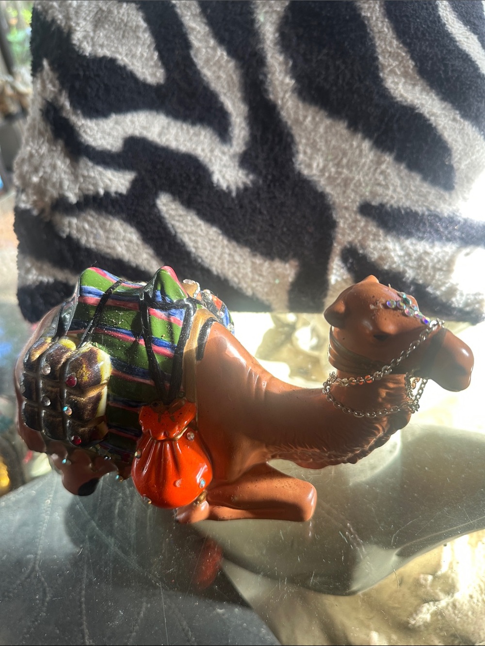 art class Brown Ceramic Camel Figurine with Multicolor Saddle
